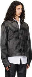 424 Black Trucker Leather Jacket