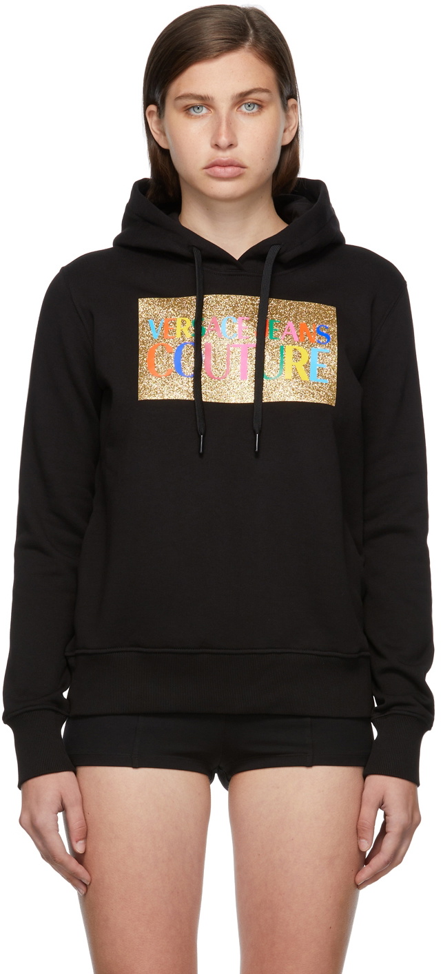 Versace Jeans Couture Black Glittered Logo Hoodie Versace