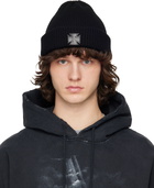 VETEMENTS Black Leather Biker Cross Label Beanie