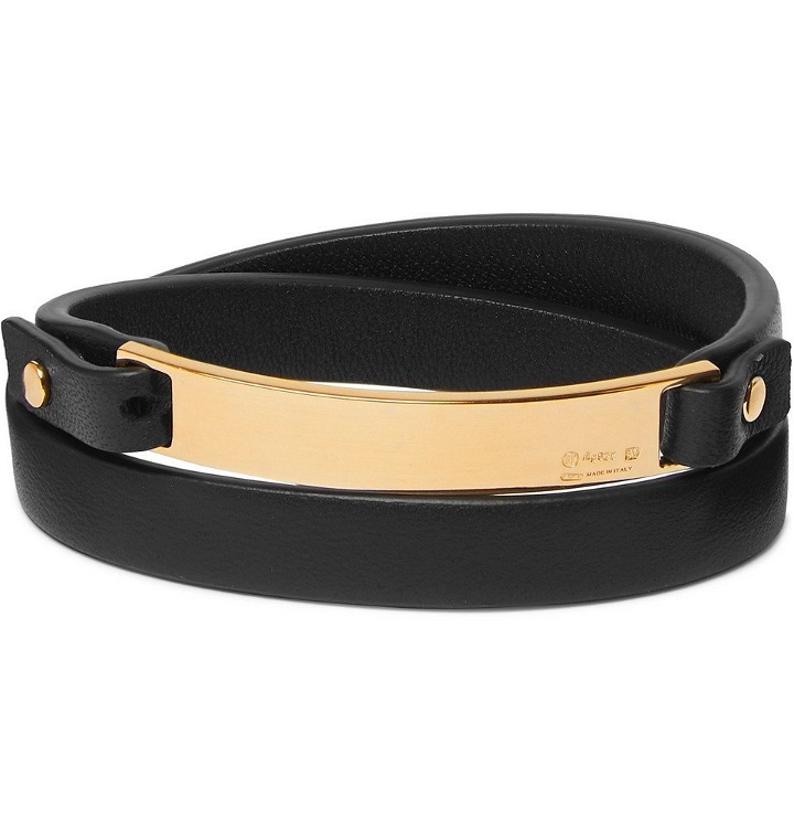 Photo: Bottega Veneta - Gold-plated and Leather Wrap Bracelet - Black