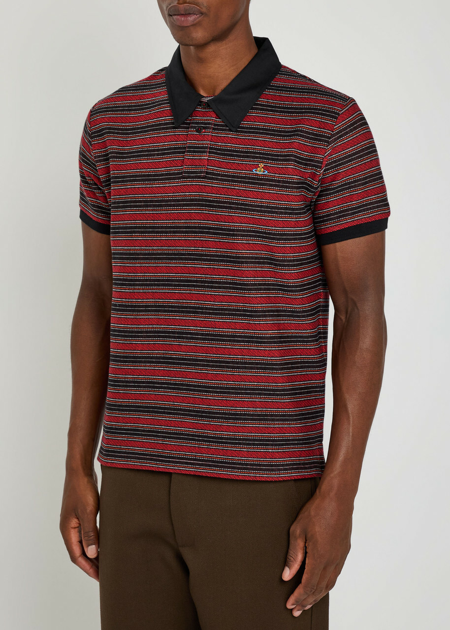 Vivienne Westwood Striped Logo Cotton Polo Shirt Red