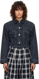 Pushbutton Black Denim Print Cropped Jacket