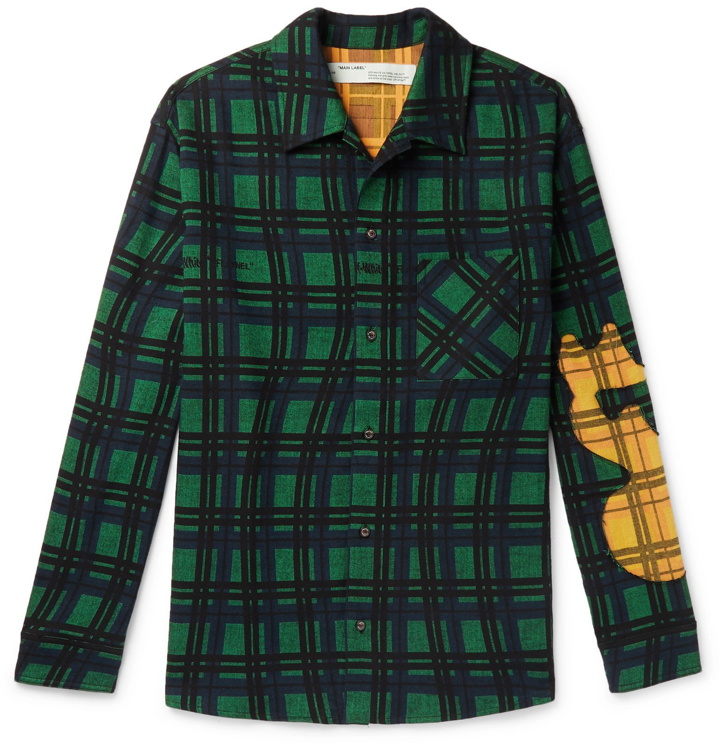 Photo: Off-White - Melt Appliquéd Checked Cotton-Flannel Shirt - Green