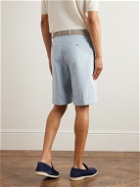 Caruso - Straight-Leg Pleated Striped Cotton Shorts - Blue