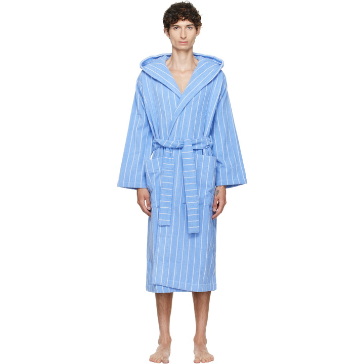 Photo: Tekla Blue & White Terry Hooded Bathrobe