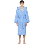 Tekla Blue & White Terry Hooded Bathrobe