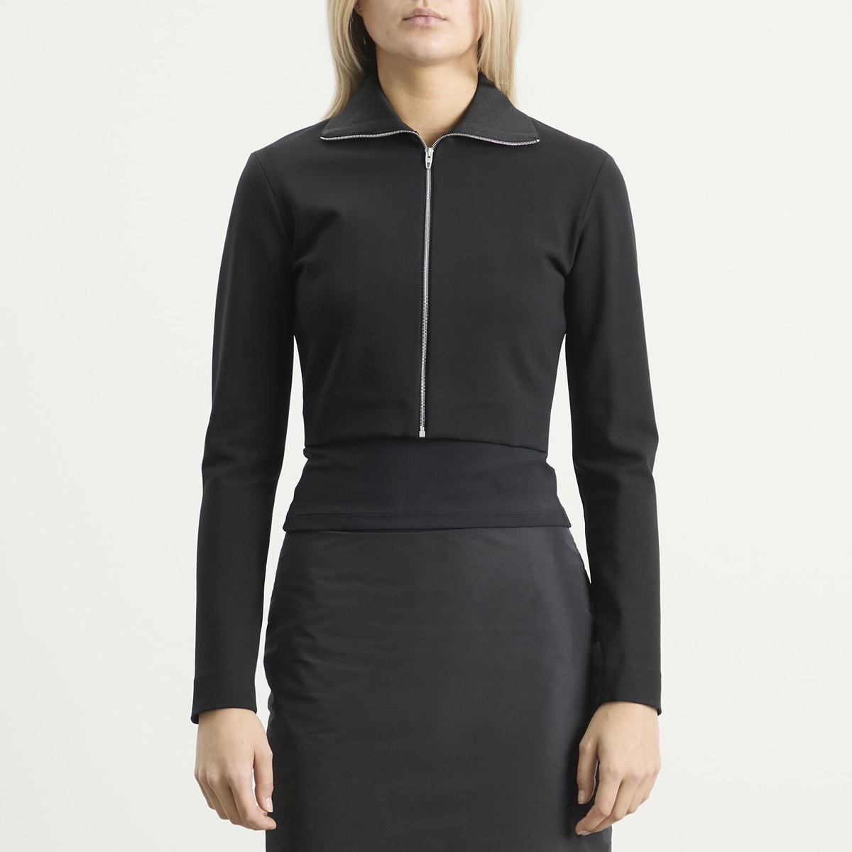 Jil Sander Women's Zip Up Jacket with Ribbed Collar in Black