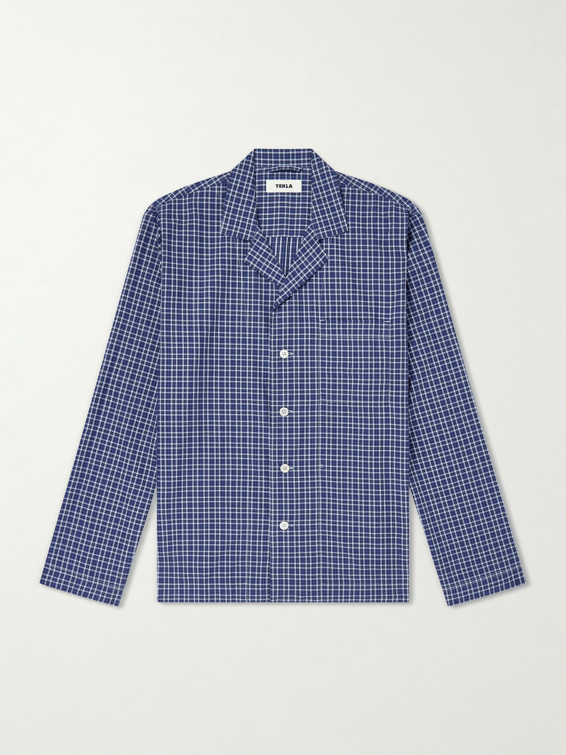 TEKLA - Camp-Collar Checked Organic Cotton Pyjama Shirt - Blue