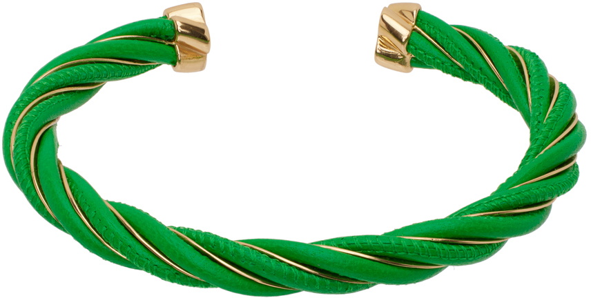 Photo: Bottega Veneta Green & Gold Twist Cuff Bracelet