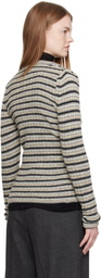 AURALEE Gray Shetland Wool Cashmere Rib Knit Crew-Neck Cardigan