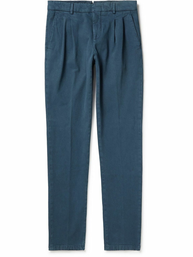 Photo: Loro Piana - Tapered Pleated Stretch Cotton-Twill Trousers - Blue