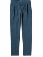 Loro Piana - Tapered Pleated Stretch Cotton-Twill Trousers - Blue