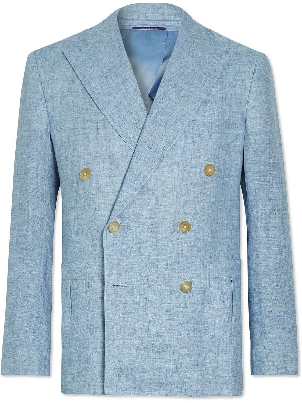 Photo: Ralph Lauren Purple label - Slim-Fit Unstructured Double-Breasted Linen Suit Jacket - Blue