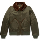 Monitaly - B-15 Faux Shearling-Trimmed Vancloth Cotton-Sateen Bomber Jacket - Green