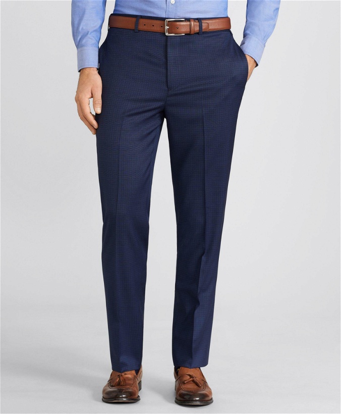 Photo: Brooks Brothers Men's Flex Regent-Fit Micro-Check Wool Trousers | Blue
