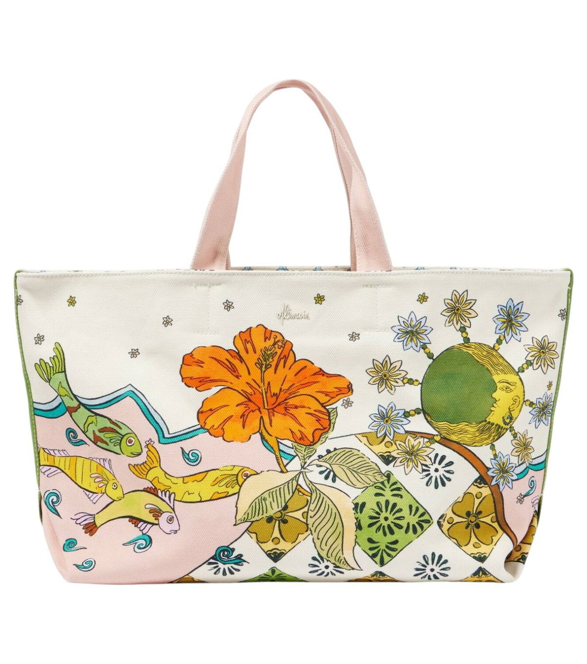 Alemais ルラ ラージプリントキャンバストートバッグ ALÉMAIS Lula Large Printed Canvas Tote Bag in Green | endource
