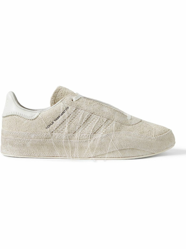 Photo: Y-3 - Gazelle Distressed Leather-Trimmed Suede Sneakers - White