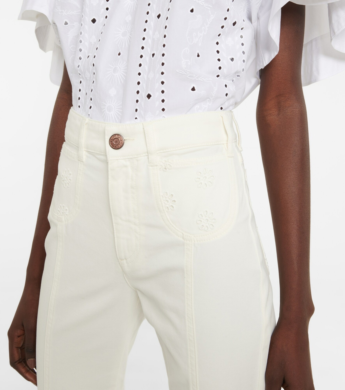 See By Chloe - Embroidered high-rise flared jeans