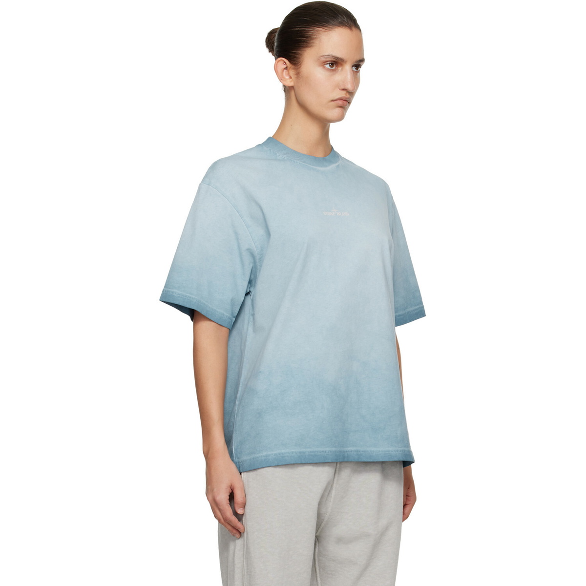Stone Island Blue 2100002 Combed Organic Cotton Jersey 'Erosion' T-shirt