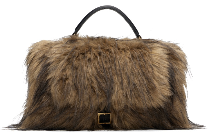 Photo: sacai Beige & Brown Faux-Fur Muff Bag