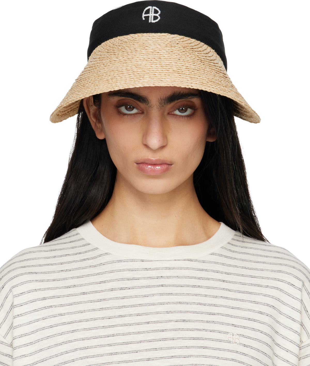 ANINE BING Beige & Black Venus Visor