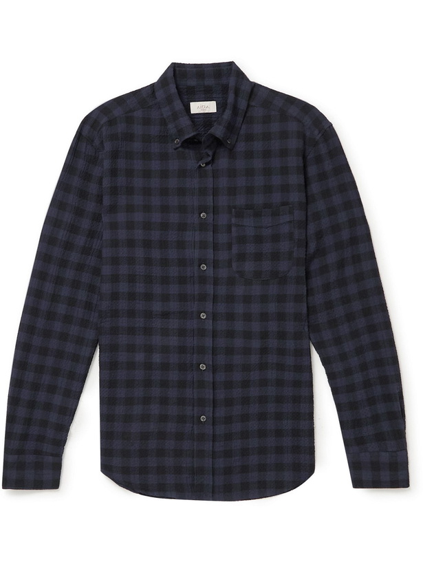 Photo: Altea - Button-Down Collar Checked Cotton-Blend Seersucker Shirt - Blue