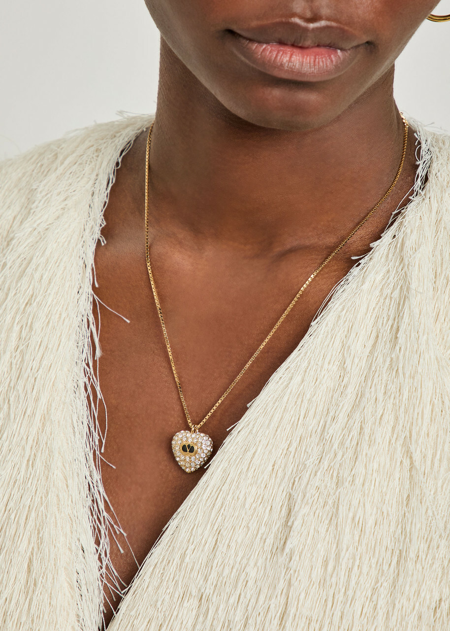 Valentino Coeur Royal Pavé Necklace - Gold - One Size