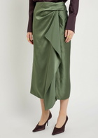 Erdem Draped Satin Midi Skirt Khaki