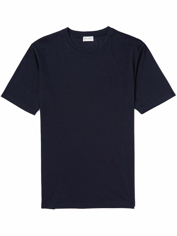 Photo: SAINT LAURENT - Wool and Silk-Blend T-Shirt - Blue