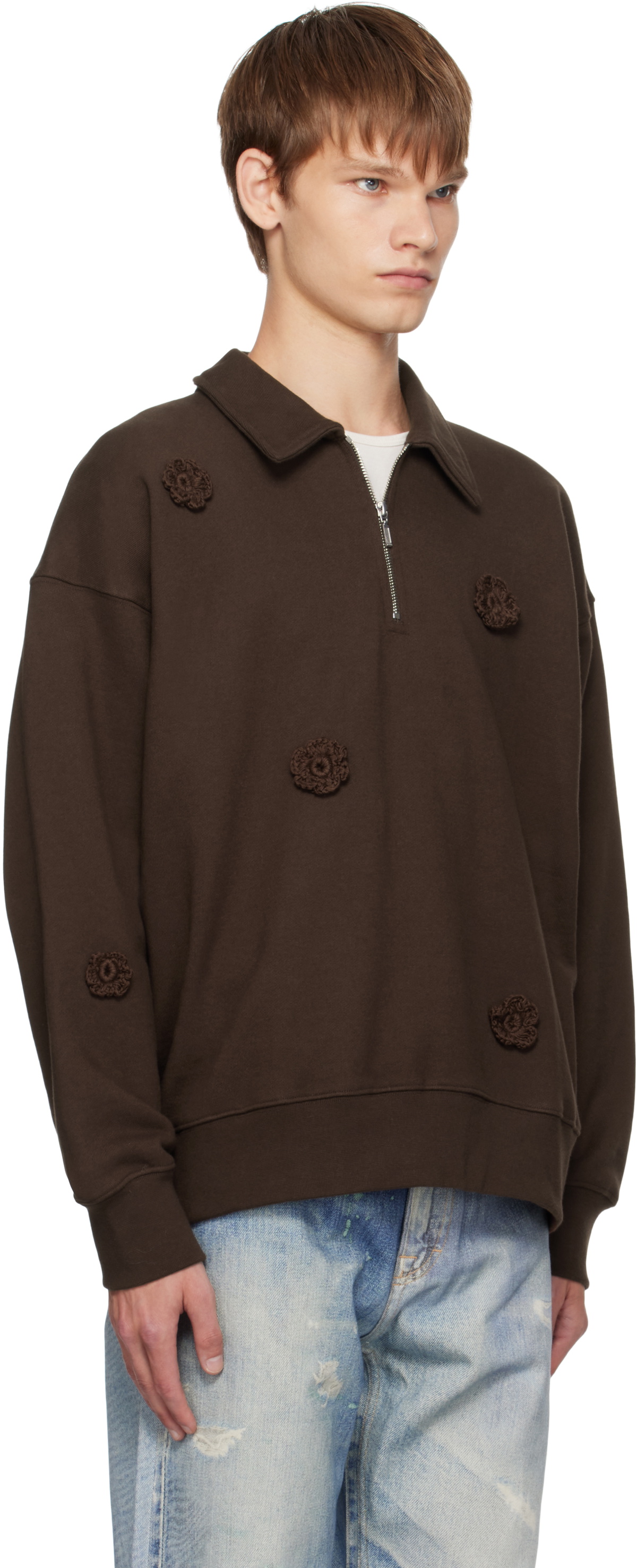 Song for the Mute Brown Daisy Quarter Zip Sweatshirt
