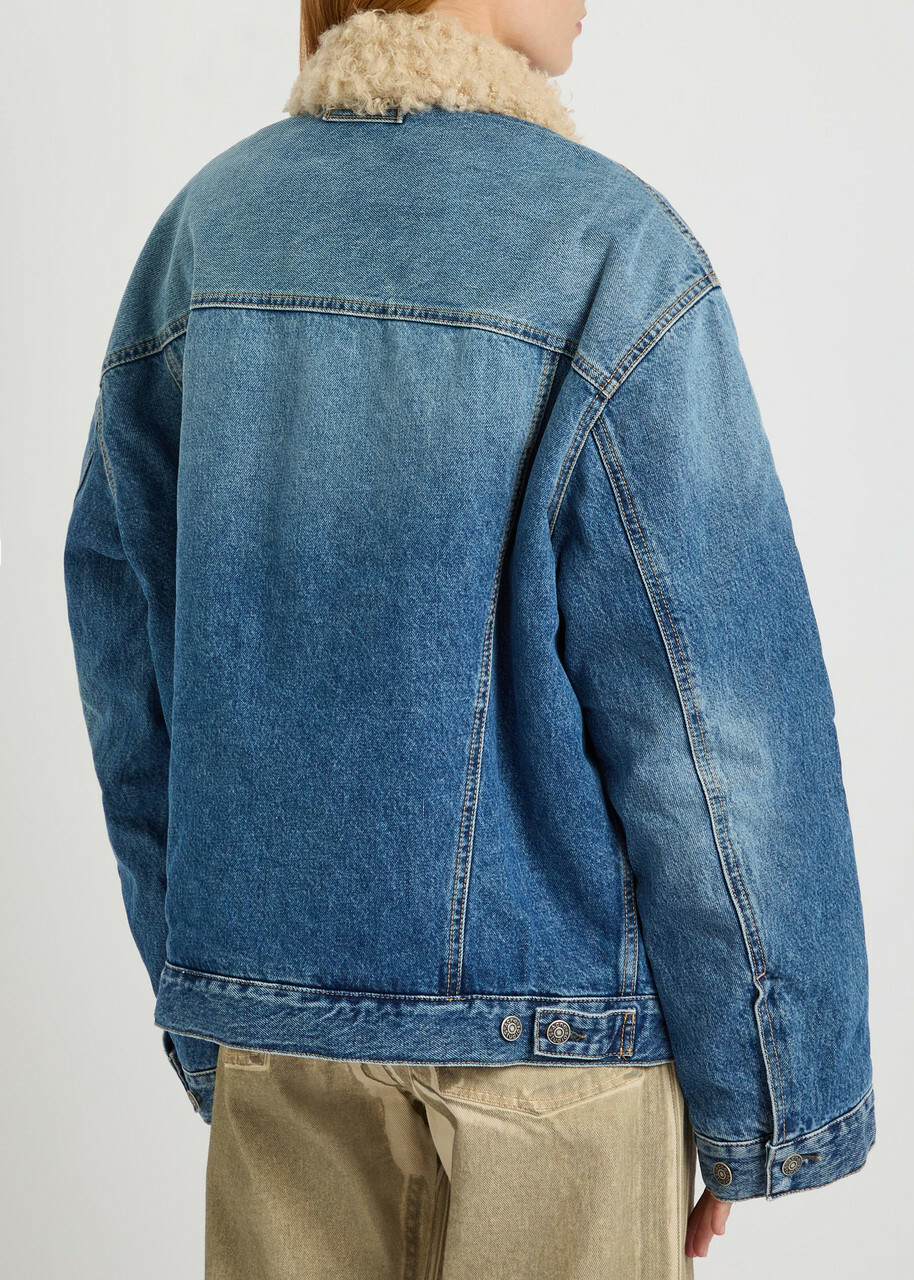 Acne Studios Quilted Faux Shearling and Denim Jacket Mid Blu
