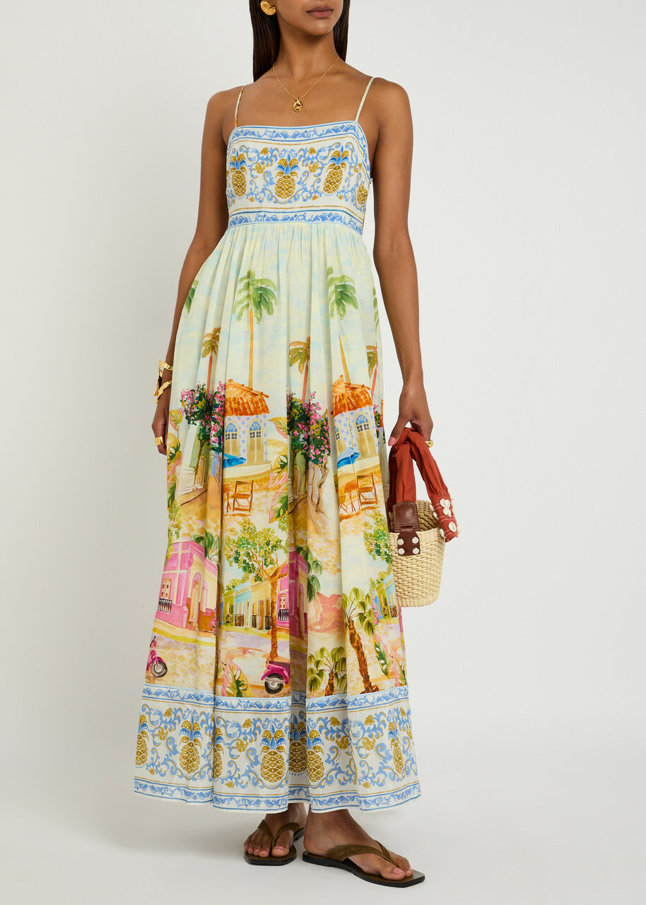 Farm Rio Aracati Printed Cotton-blend Maxi Dress Multicoloured