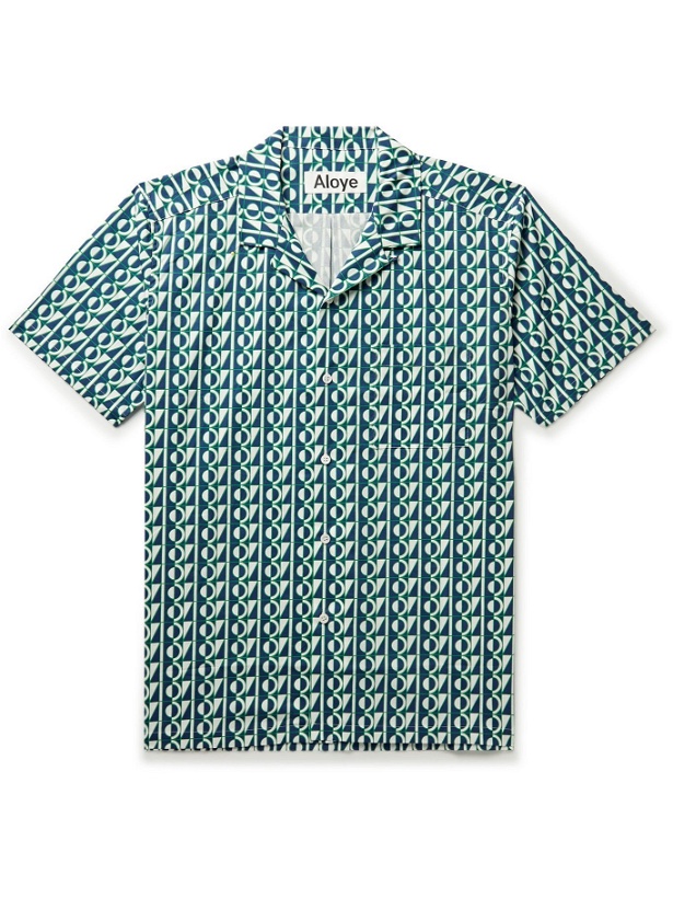 Photo: ALOYE - Camp-Collar Printed Cotton-Poplin Shirt - Blue