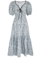 Ganni Floral-print Cotton Midi Dress Blue