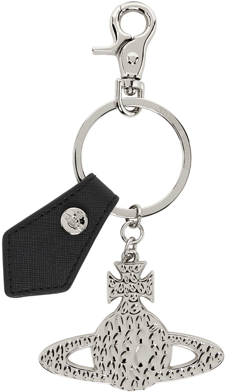 Vivienne Westwood Black & Silver Hammered Orb Keychain Vivienne