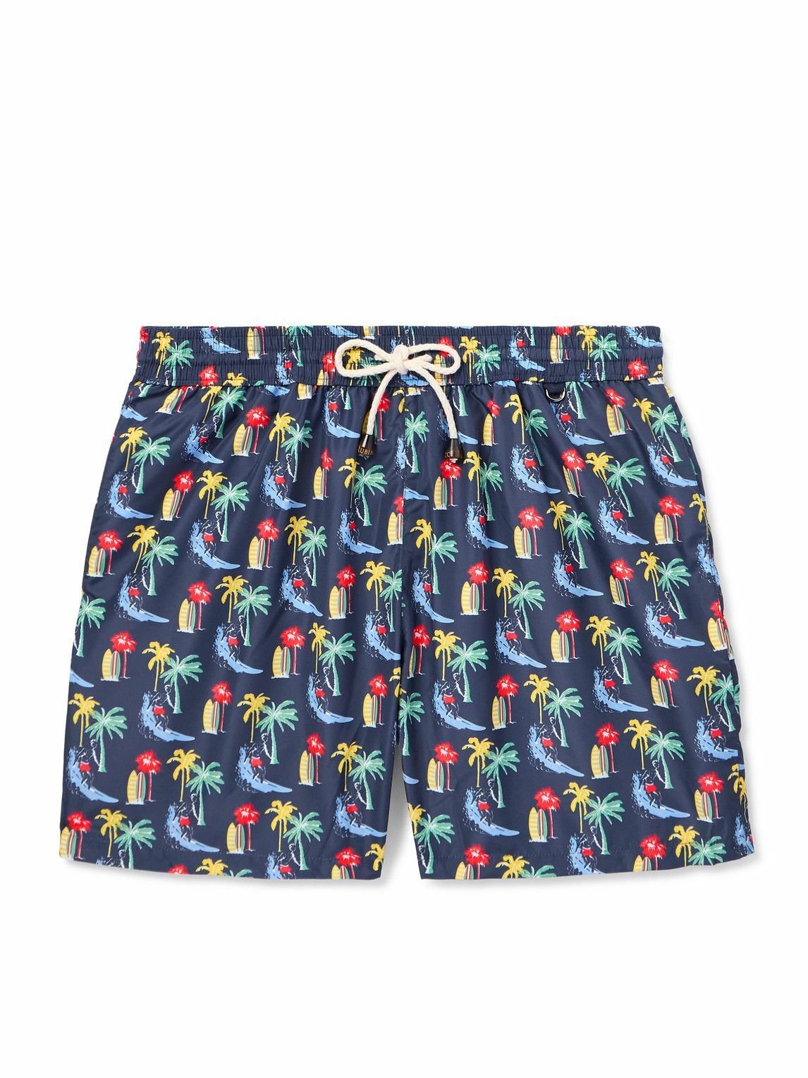 Rubinacci - Straight-Leg Mid-Length Printed Swim Shorts - Blue
