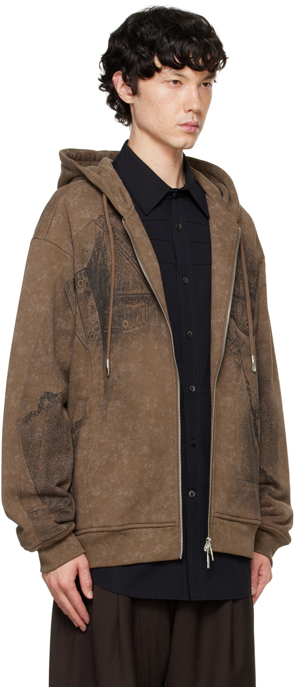 Feng Chen Wang Brown Deconstruction Printed Hoodie