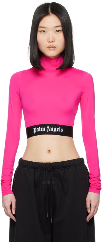 Photo: Palm Angels Pink Cropped Long Sleeve T-Shirt