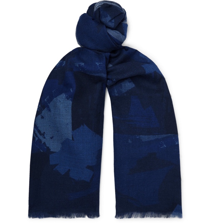 Photo: The Workers Club - Printed Wool-Flannel Scarf - Blue