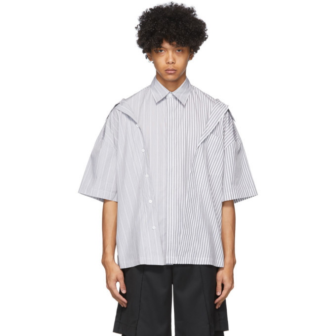 Photo: Feng Chen Wang Grey and White Stripe Layered Shirt