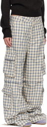 ERL Beige & Blue Zip-Off Plaid Cargo Pants