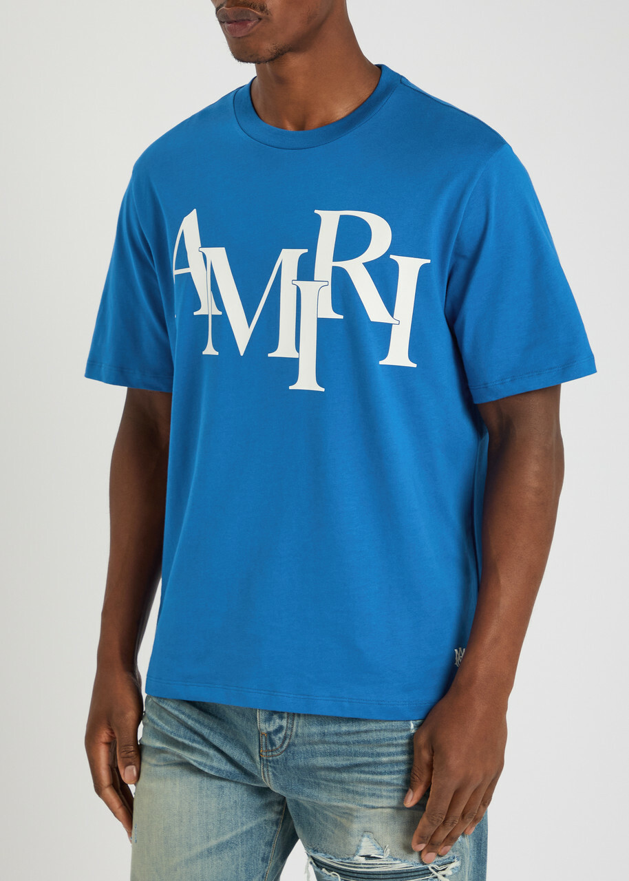 Amiri Staggered Logo Cotton T-shirt Blue Amiri