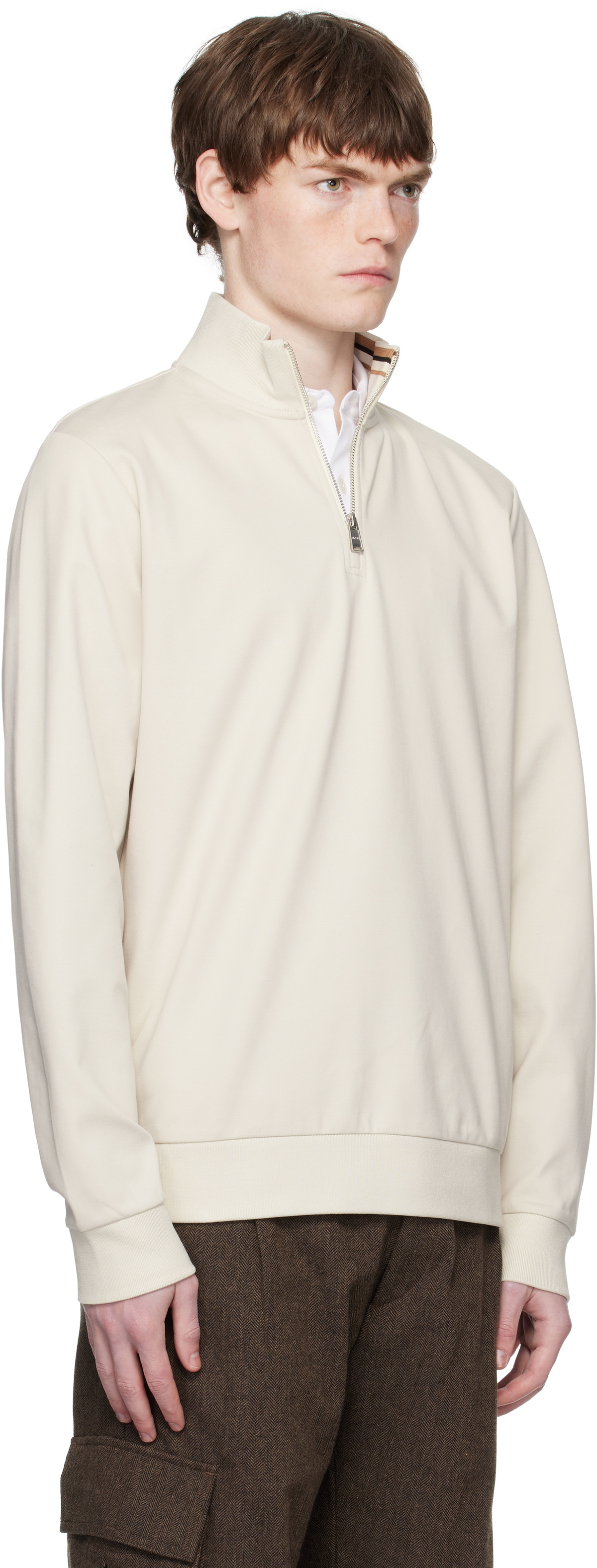 BOSS Beige Zip-Through Sweatshirt
