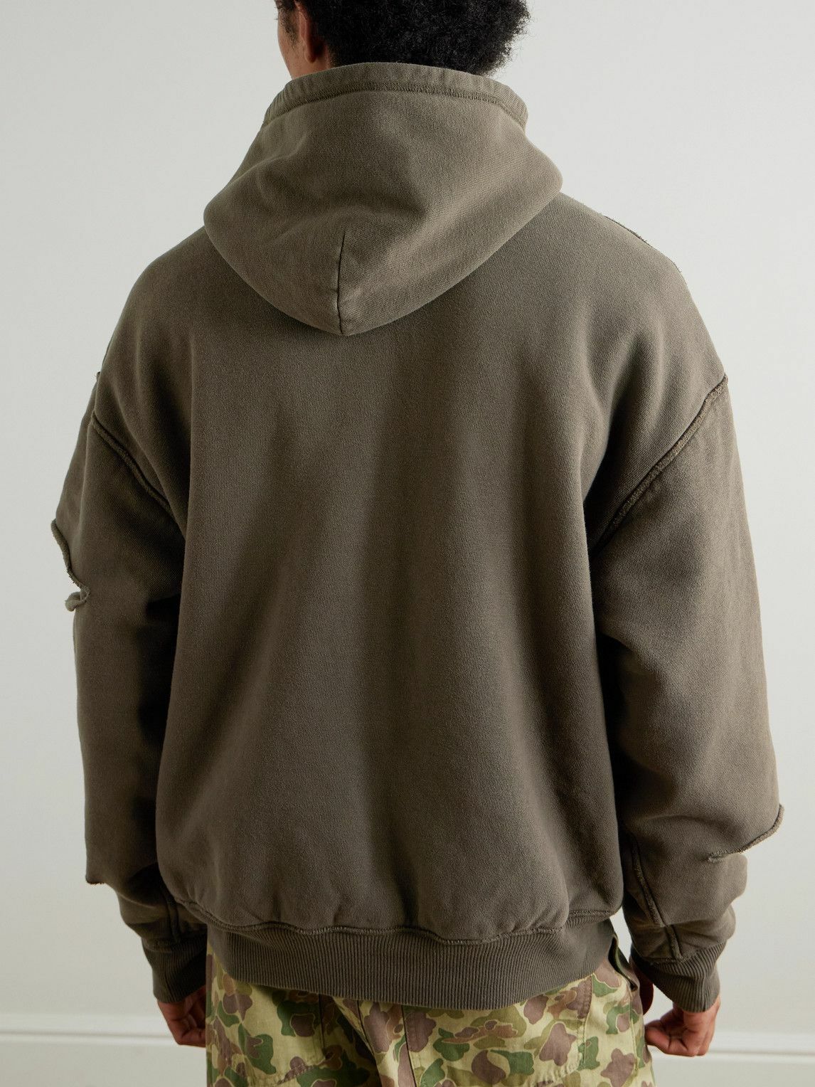 KAPITAL - Reversible Distressed Printed Cotton-Jersey Hoodie