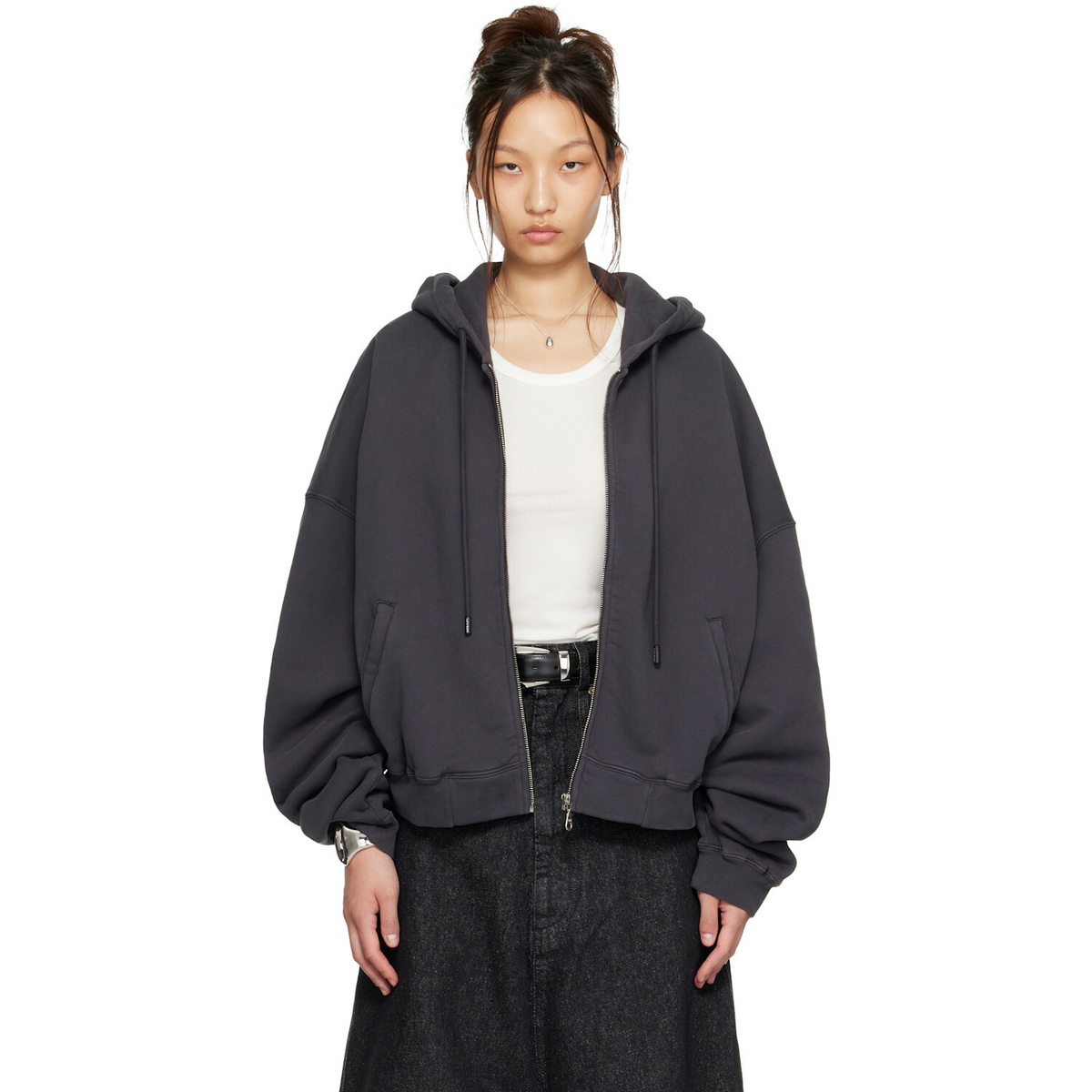 LU'U DAN Gray Washed Zip Hoodie
