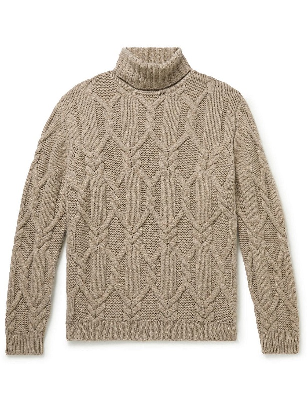 Photo: Purdey - Cable-Knit Wool Rollneck Sweater - Brown