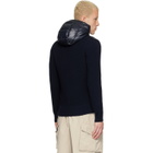 Moncler Navy Wool Zip-Up Hoodie Down Jacket