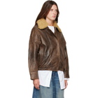 R13 Brown Removable Collar Leather Bomber Jacket