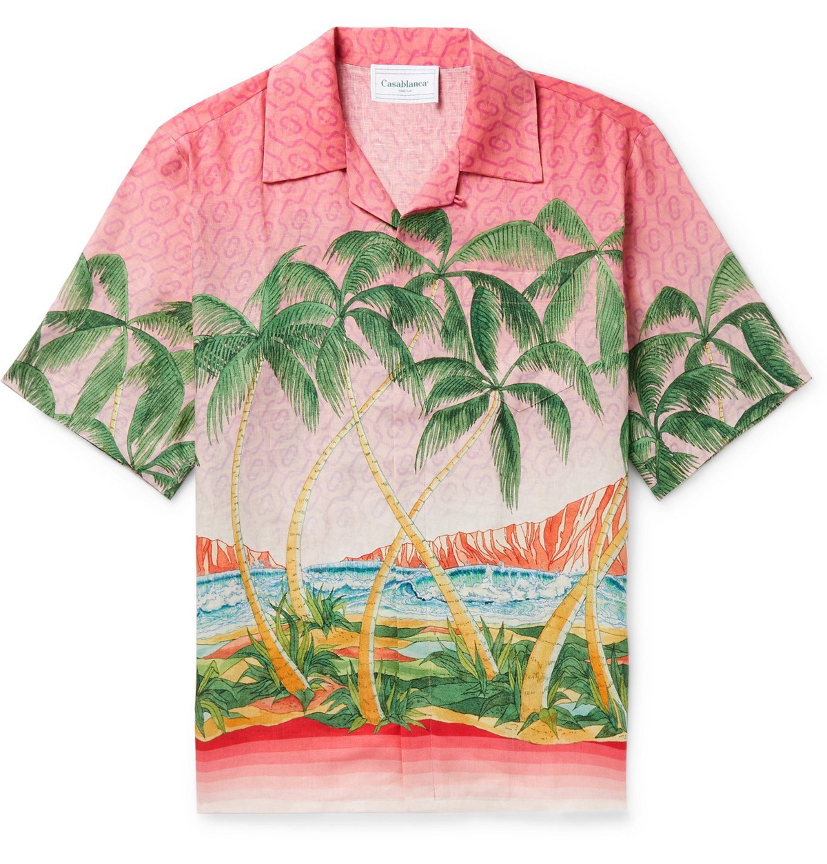 Casablanca - Camp-Collar Printed Linen Shirt - Pink Casablanca