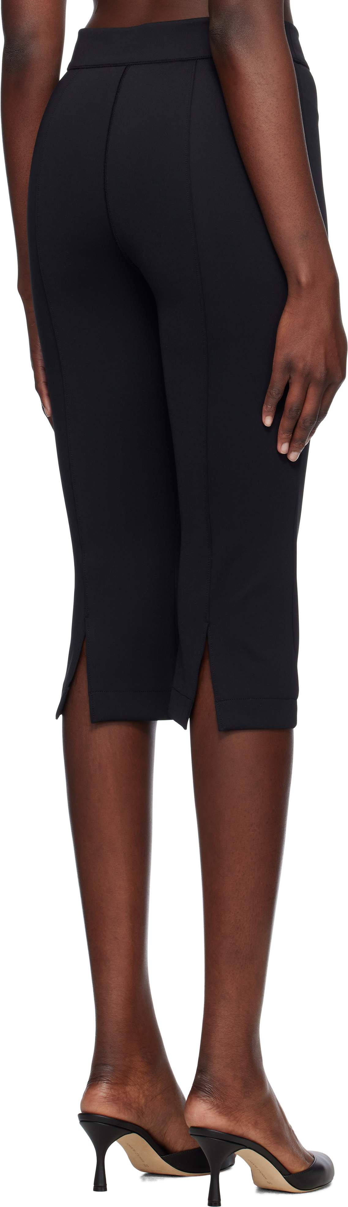 RECTO Black Stretch Midi Length Fitted Trousers